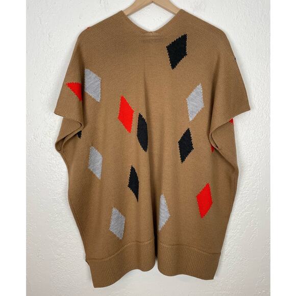 Trina Turk Hadlee Merino Wool Diamond Print Poncho Cape Sweater Size XS - Picture 4 of 6